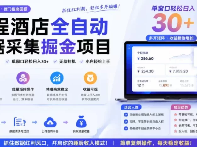 携程酒店全自动采集项目,全程自动浏览,可批量矩阵放大,单机日收300+