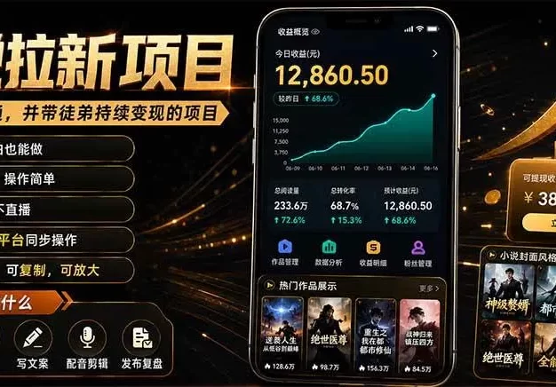抖音及多平台小说拉新项目：我亲自跑通并持续带徒弟实操｜0基础小白5天上手快速变现