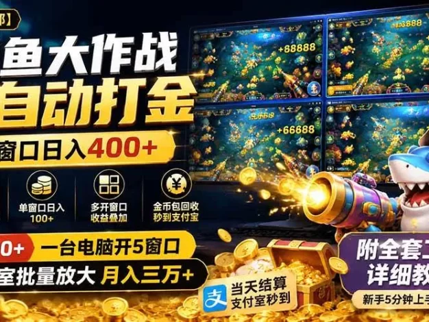 捕鱼大作战全自动打金,双窗口日入400+,附全套工具详细教程