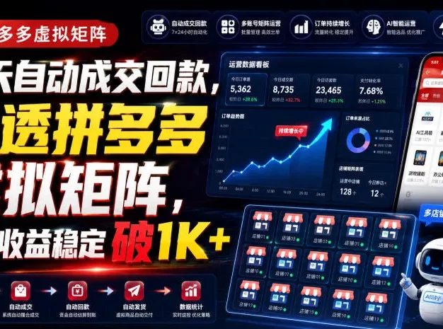 全天自动成交回款，吃透拼多多虚拟矩阵，每日收益稳定破1K+