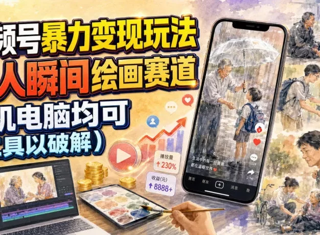 视频号暴力变现玩法,感人瞬间绘画赛道,手机电脑均可