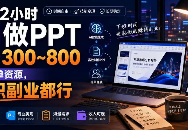 下班2小时AI做PPT,一单300~800,附接单资源,全职副业都行