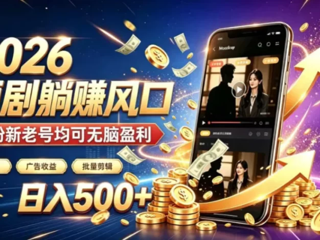 2026顶流风口快手短剧项目,全自动躺賺广告收益,日入500+,0粉新老号均可