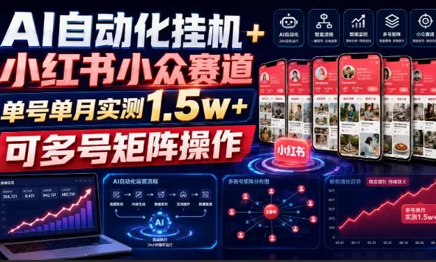 AI自动化挂G+小红书小众赛道,单号单月实测1.5w+,可多号矩阵操作