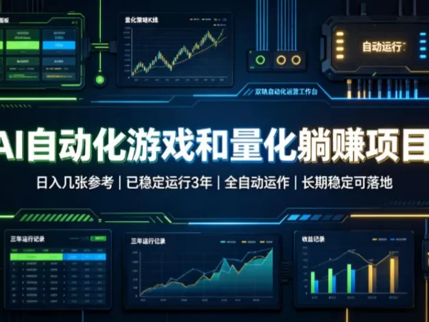 AI自动化游戏和量化躺赚项目,日入几张,已稳定运行3年,全自动运作,长期稳定可落地