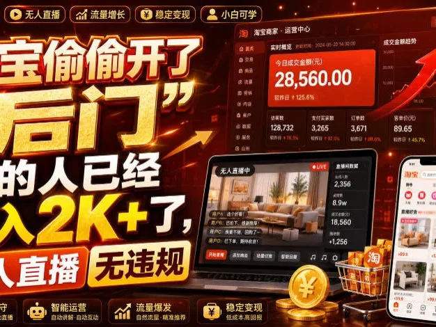 淘宝偷偷开了“后门”,懂的人已经日入2K+了,无人直播无违规,一台电脑=一家24小时营业的线上门店