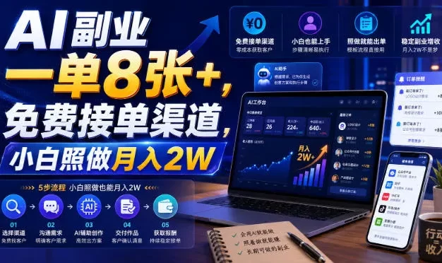 AI副业一单8张+,免费接单渠道,小白照做月入2W