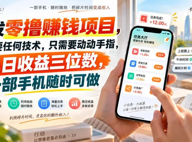 首发零撸賺钱项目,不需要任何技术,只需要动动手指,单日收益三位数,一部手机随时可做