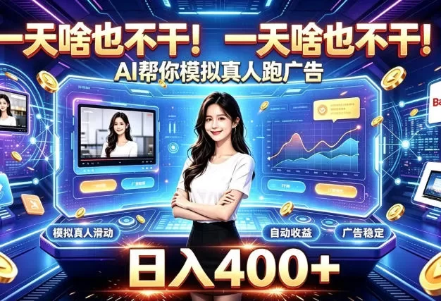一天啥也不干!AI帮你模拟真人跑广告,稳定日入400+,实现真正被动变现