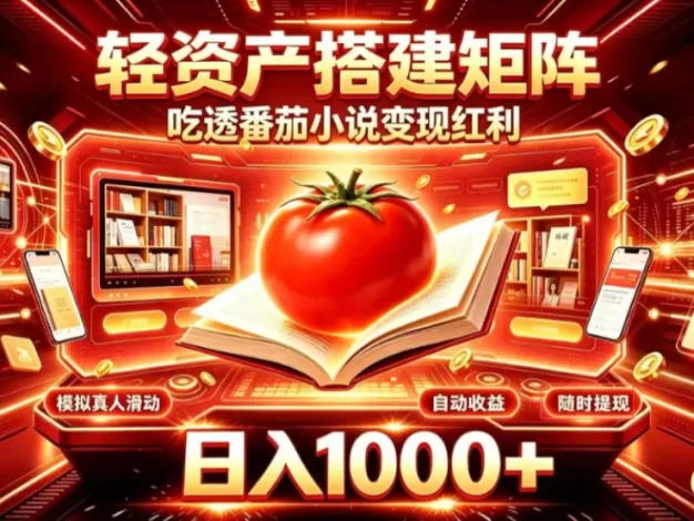 轻资产搭建矩阵,吃透番茄小说变现红利,日入1000+,支持无限矩阵放大
