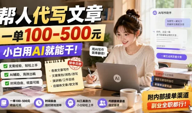 帮人代写文章,一单100-500,小白用AI就能干,附内部接单渠道,副业全职都行