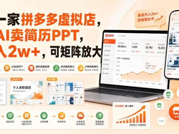 开一家拼多多虚拟店,用AI卖简历PPT,月入2w+,可矩阵放大