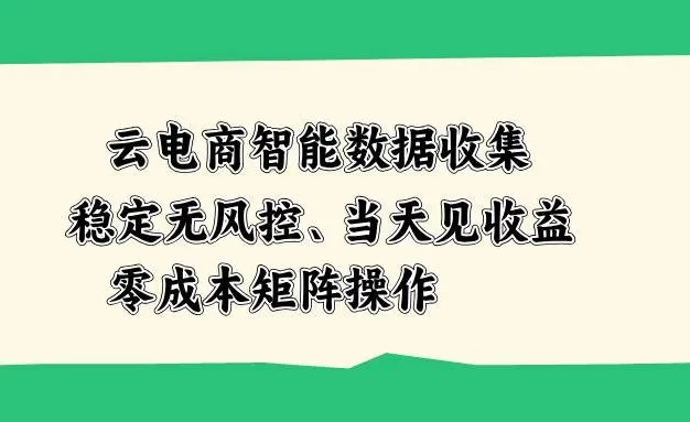 云电商智能数据收集,稳定无风控,当天见收益,零成本矩阵操作