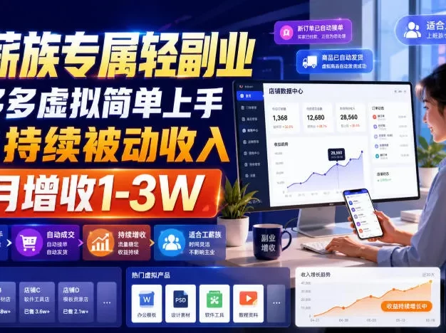 工薪族专属轻副业,做多多虚拟简单上手打造持续被动收入,每月增收1-3W