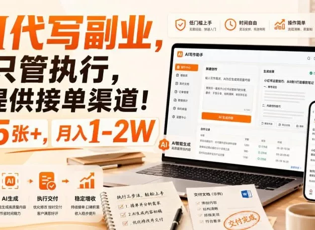 AI代写副业,你只管执行,我提供接单渠道!单日5张+,月入1-2W