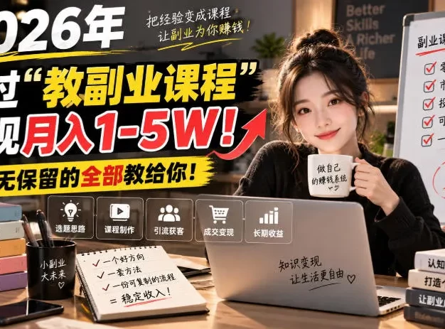 2026年通过“教副业课程”实现月入1-5W!毫无保留的全部教给你!