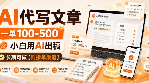 AI代写文章,一单100-500,小白用AI出稿,长期可做【附接单渠道】