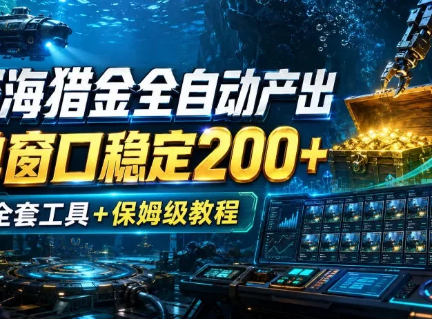 深海猎金全自动产出,单窗口稳定200+,附全套工具+保姆级教程