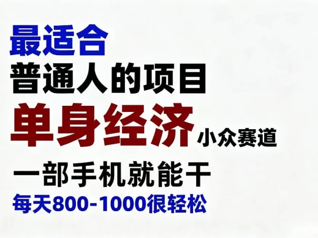 身经济小众赛道,一部手机就能干,每天搞个800-1000很轻松,最适合普通人的项目