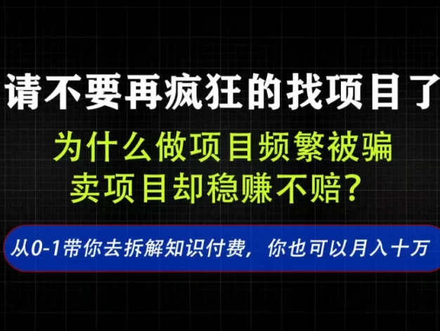 找项目?别傻了!卖项目才是真的一本万利!看完你全都懂了