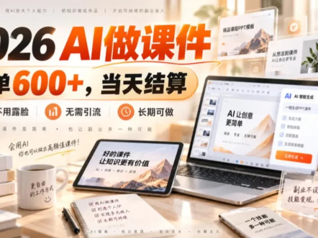 2026 AI做课件,一单600+,当天结算,不用露脸,无需引流,长期可做