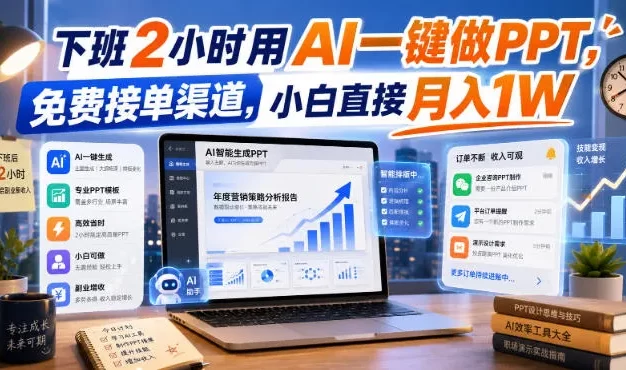 下班2小时用AI一键做PPT,免费接单渠道,小白直接月入1W