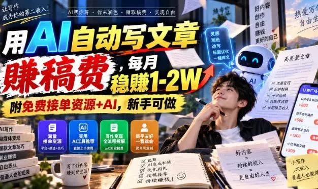 用AI自动写文章賺稿费,每月稳賺1-2W,附免费接单资源+AI,新手可做