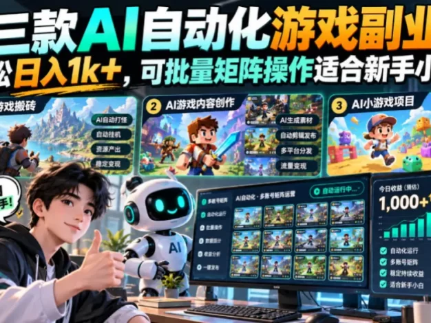 三款AI自动化游戏副业,轻松日入1k+,可批量矩阵操作适合新手小白!