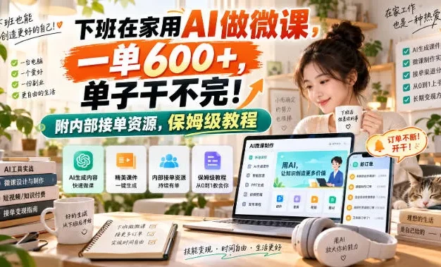 下班在家用AI做微课,一单600+,单子干不完!附内部接单资源,保姆级教程