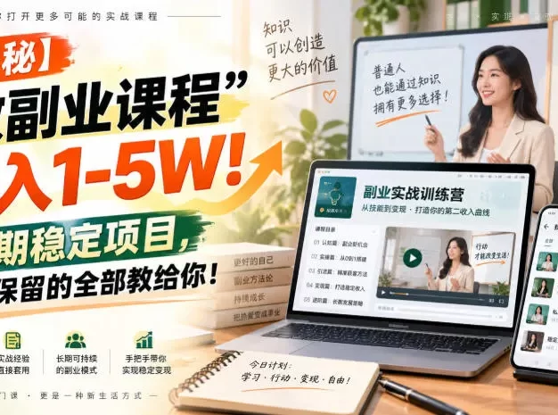 “教副业课程”月入1-5W!长期稳定项目,毫无保留的全部教给你!