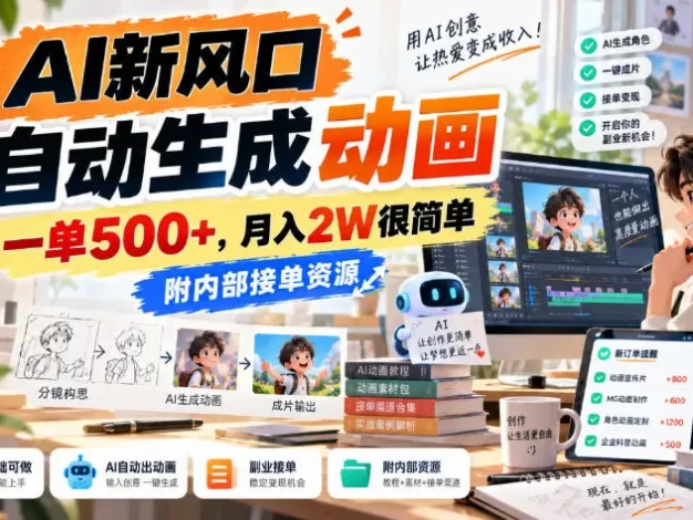 AI新风口,自动生成动画,一单500+,月入2W很简单,附内部接单资源