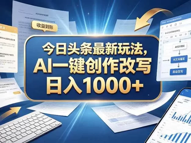 今日头条最新玩法,AI 一键创作改写,简单易上手,轻松日入 1000 +