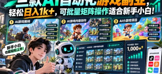 三款AI自动化游戏副业,轻松日入1k+,可批量矩阵操作适合新手小白!