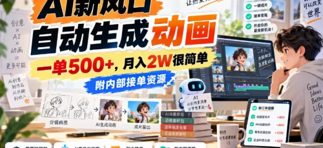 AI新风口,自动生成动画,一单500+,月入2W很简单,附内部接单资源