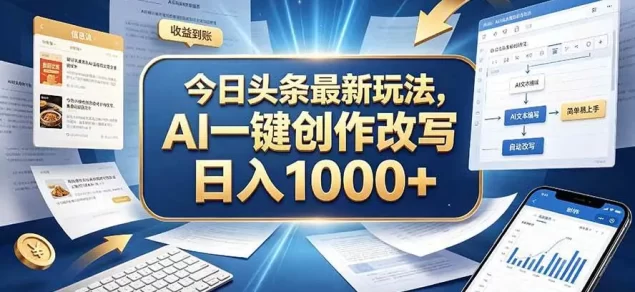 今日头条最新玩法,AI 一键创作改写,简单易上手,轻松日入 1000 +